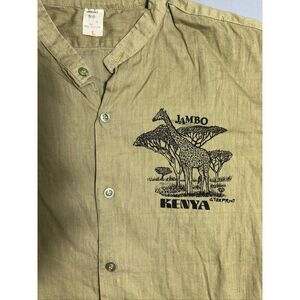 Vintage Jambo Kenya Animal Shirt Safari Green Size Large Button Up Short Sleeve